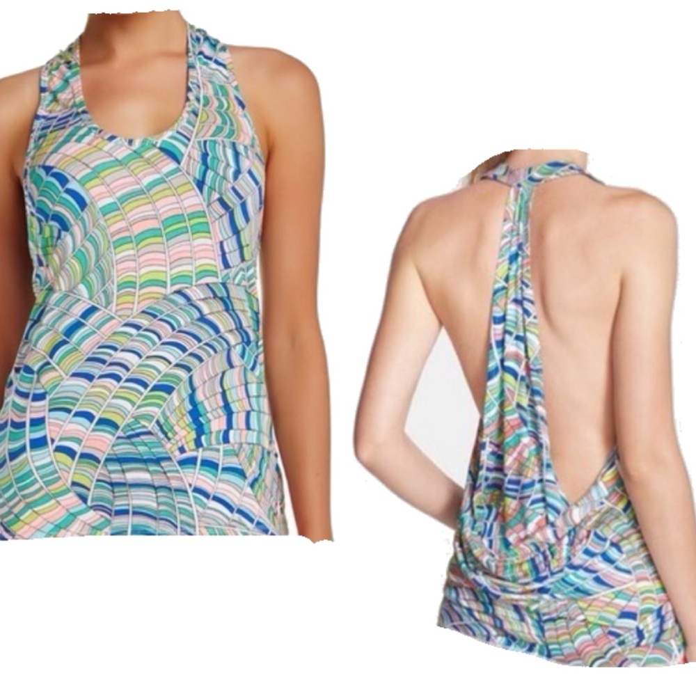 Trina Turk Recreation NWT Scallop Print Draped Back Tank Top L
